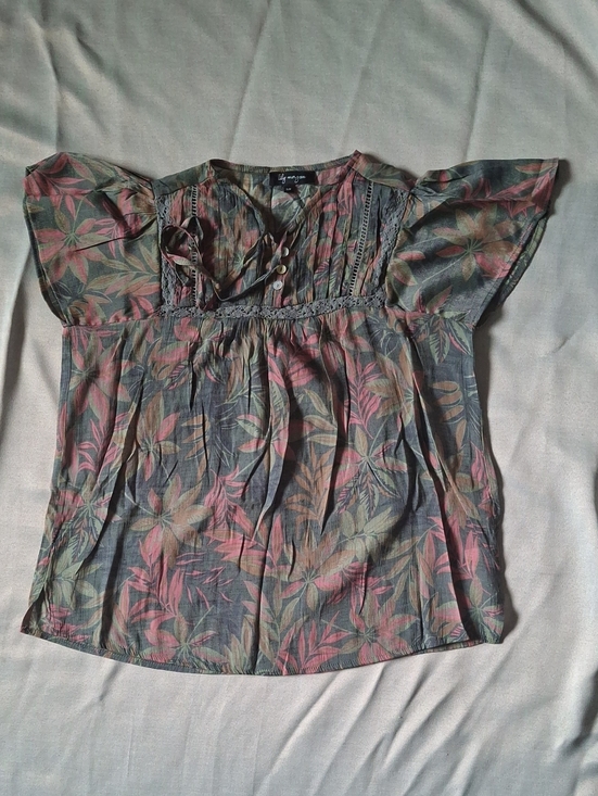 Lily Morgan Tops - Lily Morgan Boho Floral Pintuck Blouse Pink Green S/P